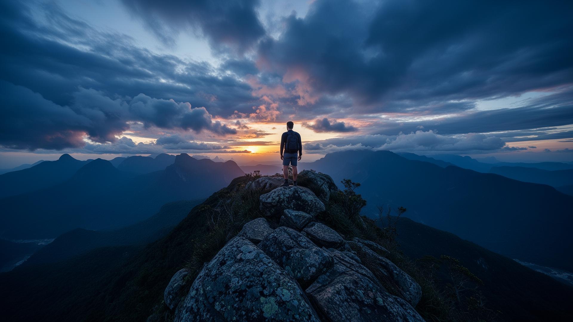 Aventureiro no topo da montanha